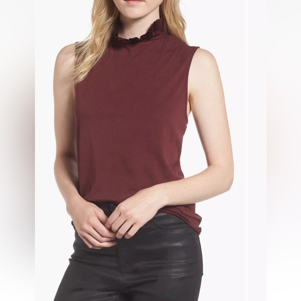 NWT $128 AG Womens Size Small Fae Ruffle Tank Deep Current Maroon